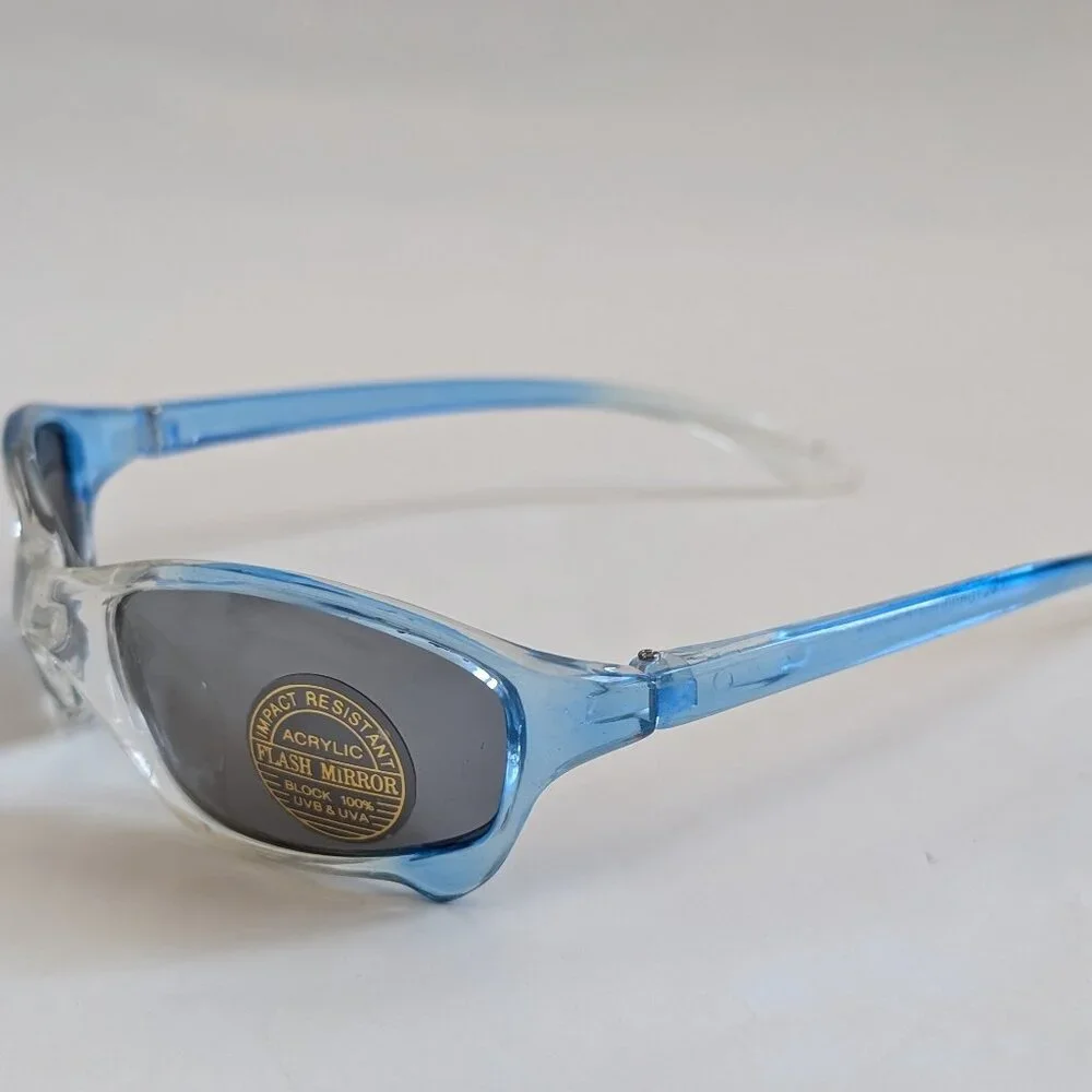 NWT Vintage 90's Kids Acetate Sporty Sunglasses (2 Tone Crystal Blue)